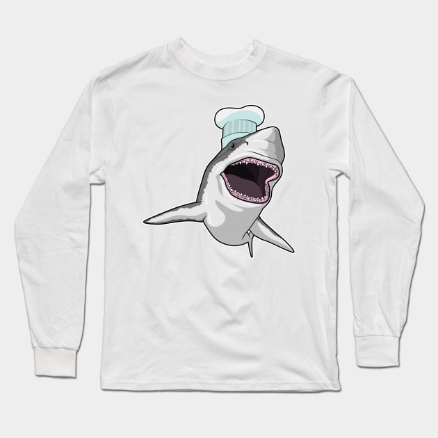 Shark as Cook with Chef hat Long Sleeve T-Shirt by Markus Schnabel